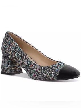 On 34th Tilly Cap-Toe Block-Heel Multicolor Tweed Pumps